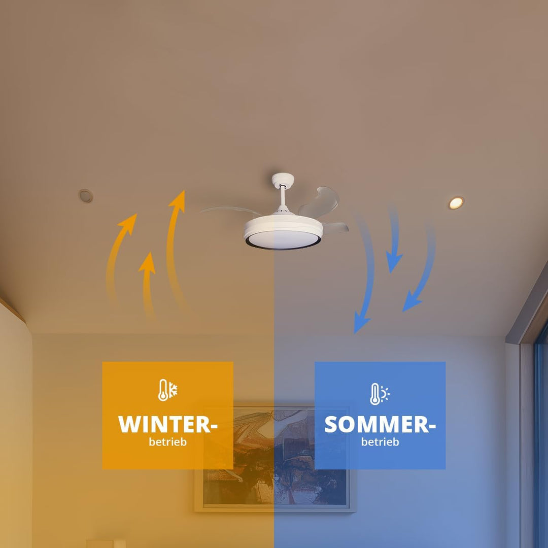 Eclipse Deckenventilator mit Beleuchtung, Leise mit 6 Windstufen, App | Fernbedienung, Sommer und Wi