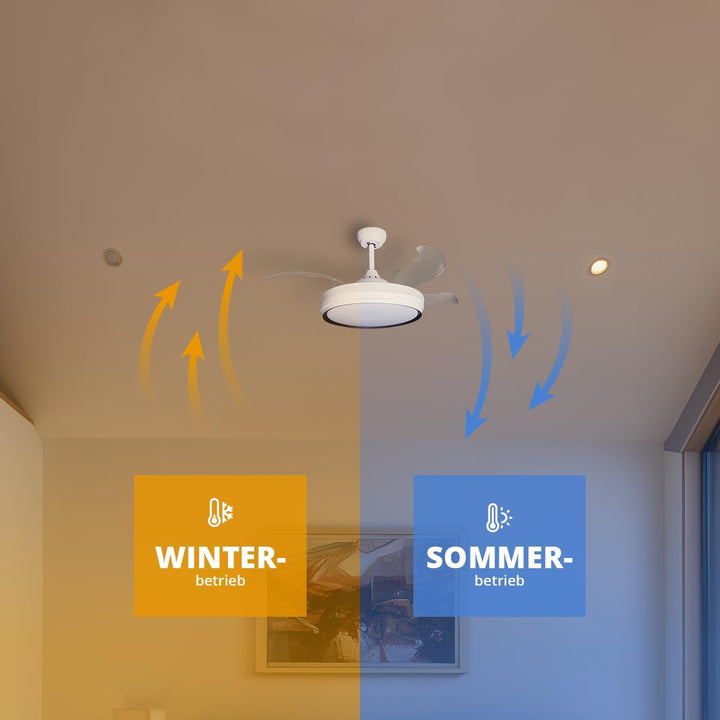 Eclipse Deckenventilator mit Beleuchtung, Leise mit 6 Windstufen, App | Fernbedienung, Sommer und Wi