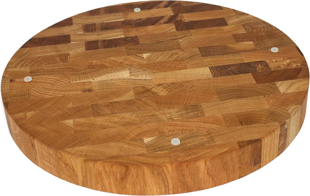 B4K® Schneidebrett aus Eiche Stirnholz 35 × 35 × 4 cm – Massiver Hackblock | Antibakterielles Hirnho