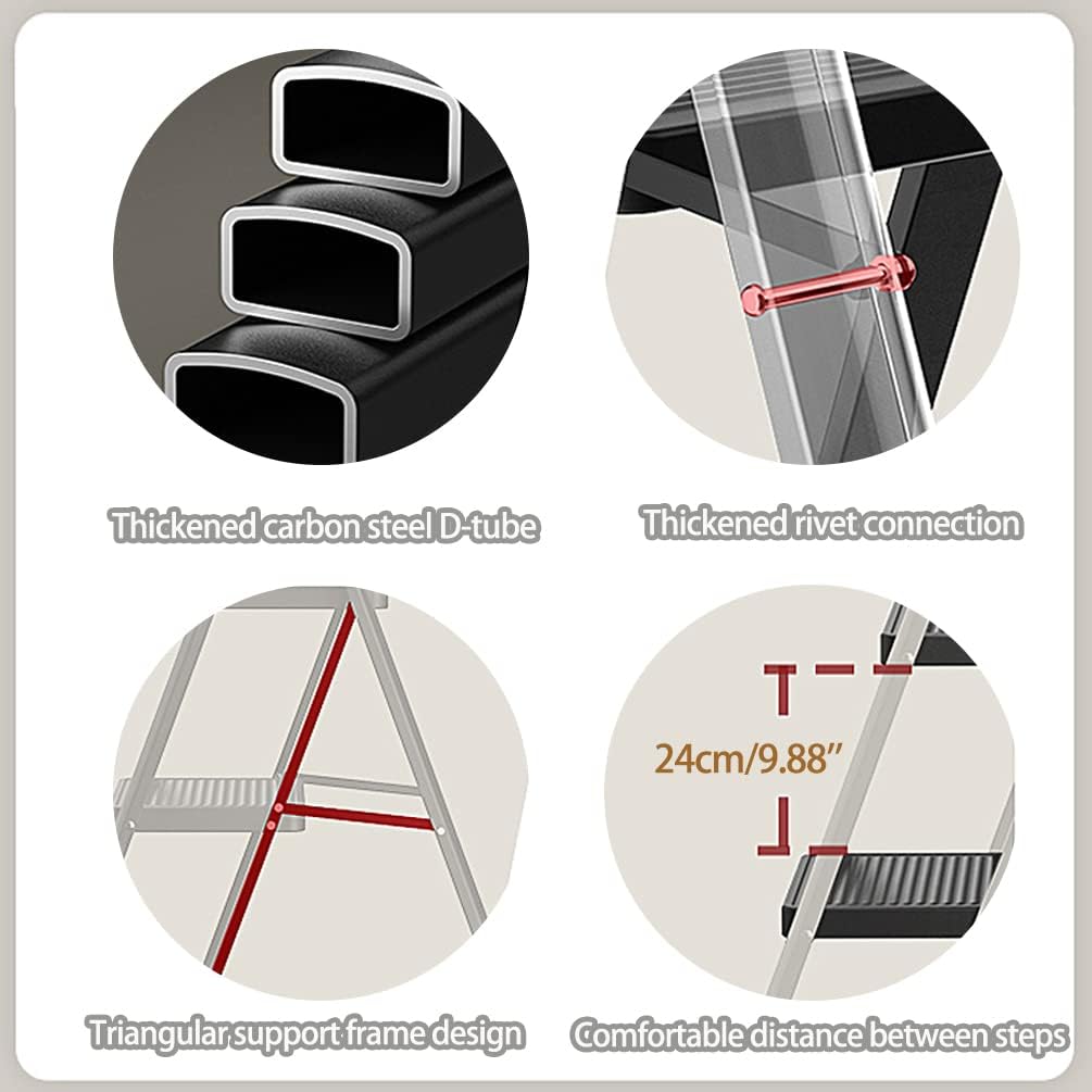 BAOYOUNI Trittleiter 4 Stufen Klappbar Haushaltsleiter Leiter Rutschfeste Stufenleiter 20 cm Breite