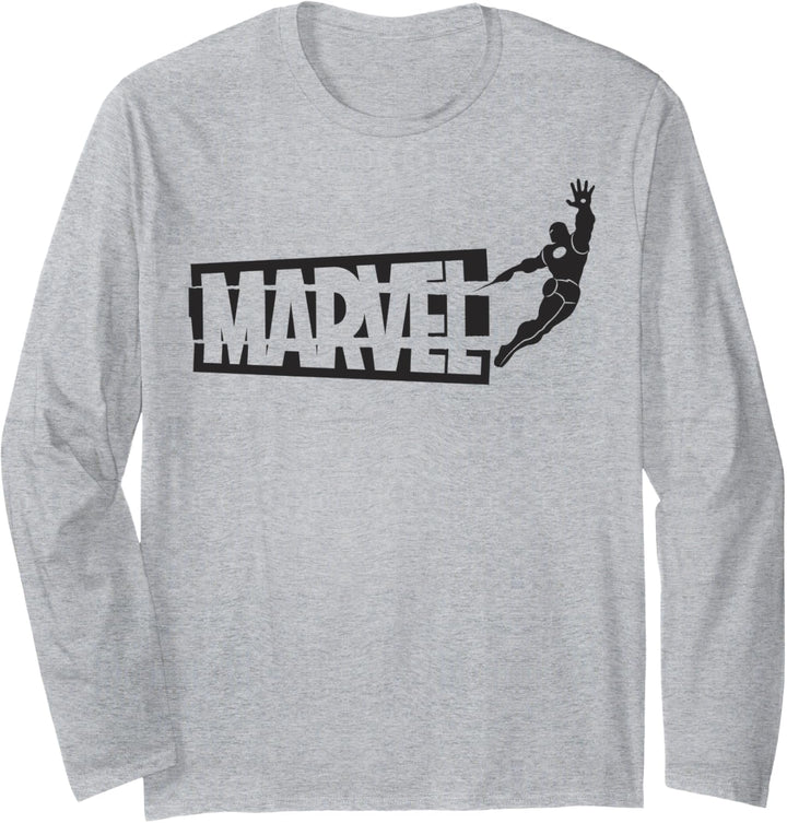 Marvel Iron Man Flat Black In Flight Silhouette Logo Langarmshirt