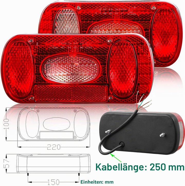 DARKGUARD Rückleuchten Satz Anhänger 12v,mit E4 Prüfzeichen,7Funktion 2pcs Halogen Rücklicht Anhänge