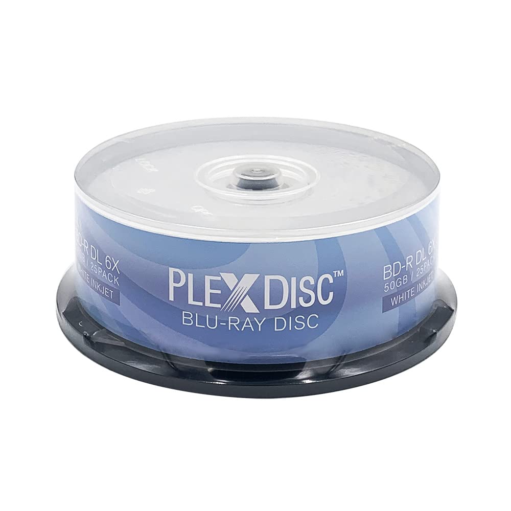 PLEXDISC 645-213 50GB 6x Blu-ray Double Layer White Inkjet Recordable Disc BD-R DL 25-Disc Spindle