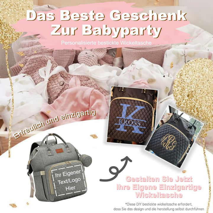 Wickelrucksack Gross - Baby Wickeltasche Rucksack Wasserdicht &amp; Leicht mit Wickelunterlage, Schnulle
