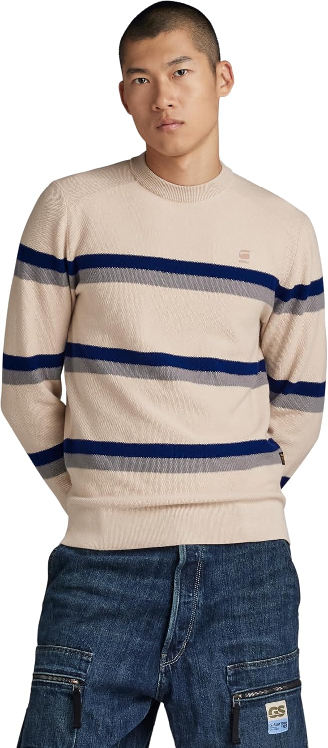 G-STAR Herren Stripe Knitted Sweater S Beige (Whitebait D24378-d563-1603), S Beige (Whitebait D24378