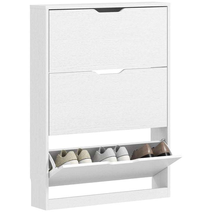 HOMCOM Schuhschrank mit 3 Klappen, Schuhregal, Schuhkipper Schmal Schuhkommode für 9-12 Paar Schuhe