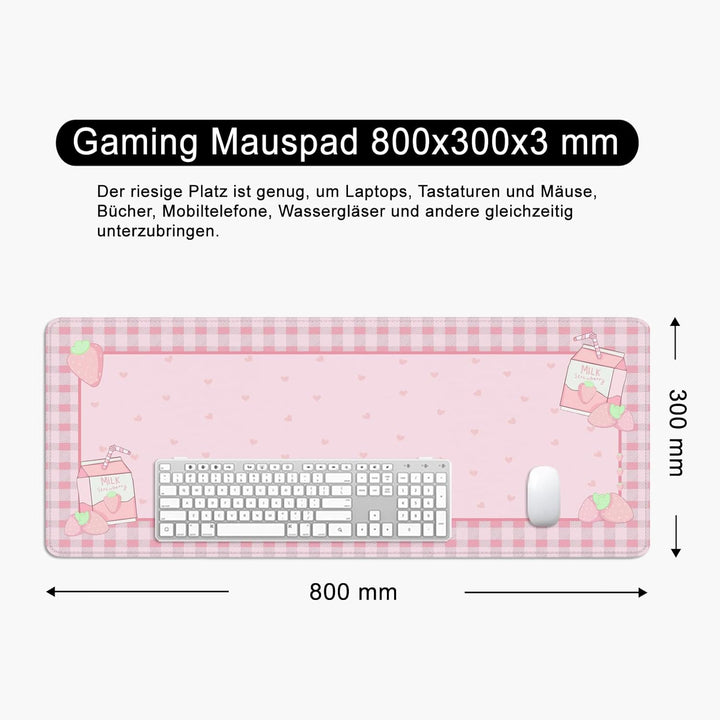 Mauspad Rosa Schreibtischunterlage Herzform 80x30cm Mousepad XL Gross Mauspad, Computer PC Tastatur