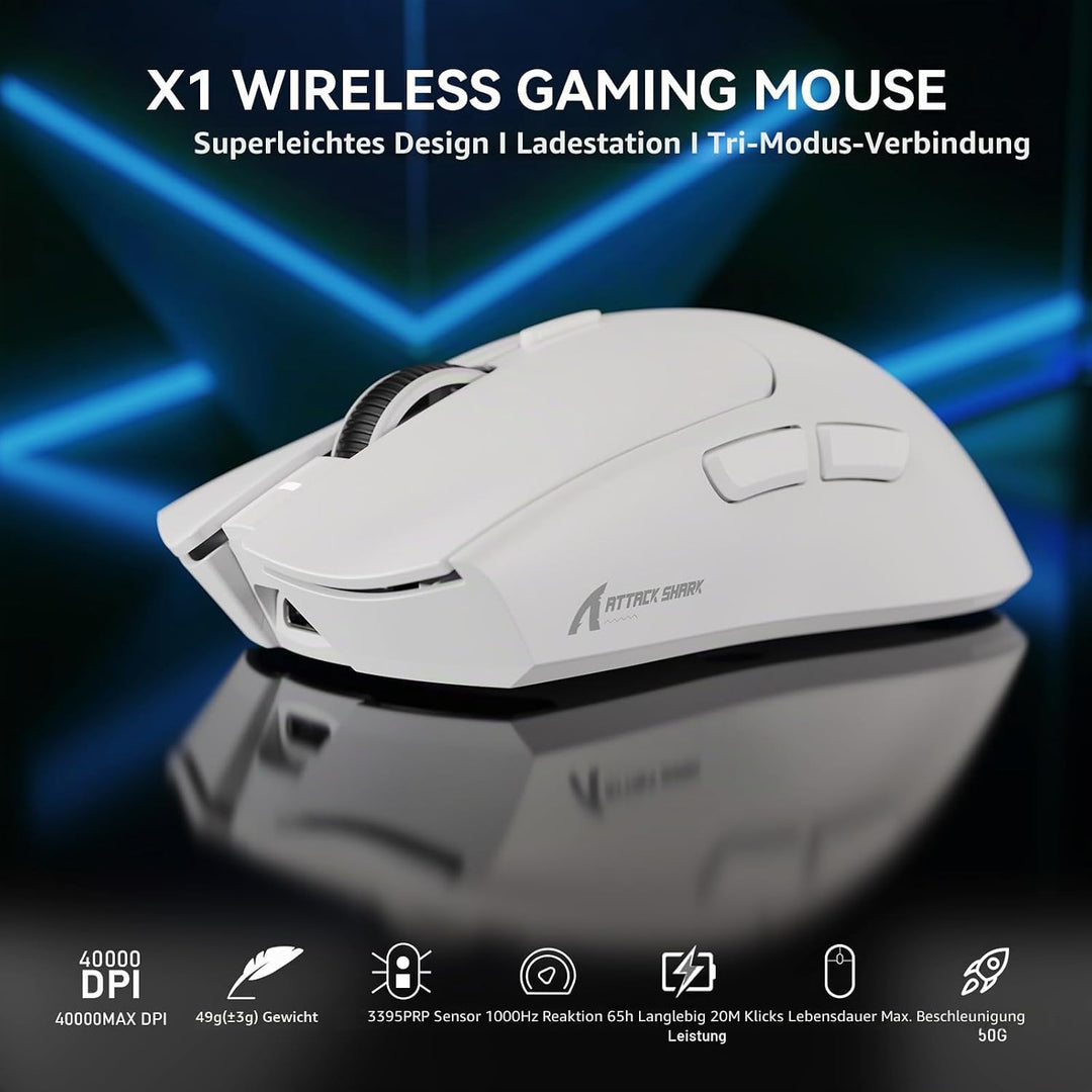 MAMBASNAKE x Attack Shark X1 Gaming-Maus mit Ladestation, 49g Ultralight, 40K DPI PAW3395 PRO-Sensor