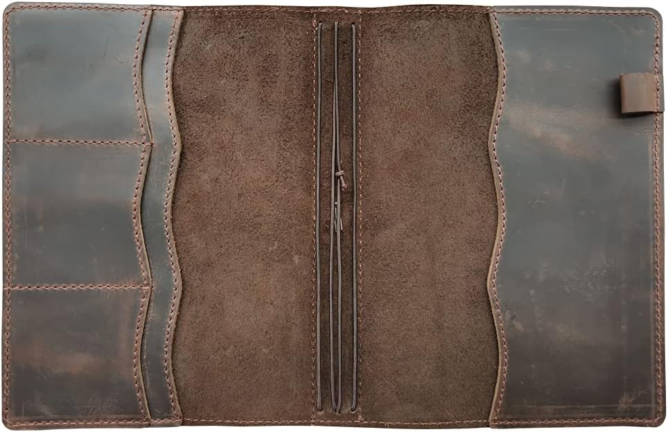 Travelers Notebook Cover with Inner Pockets, Card Slots and Pen Holder, A5, Dark Brown, A5