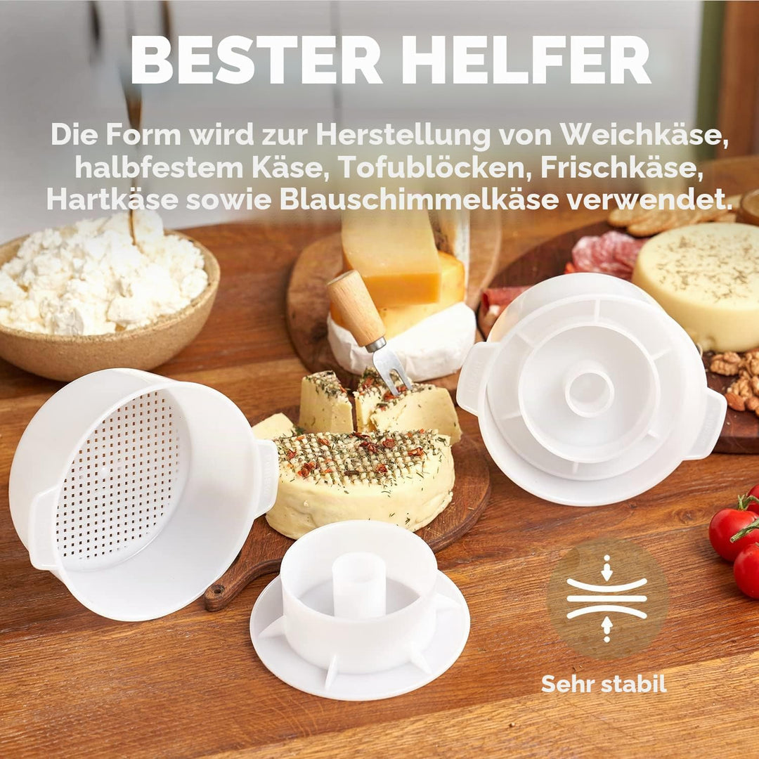 2 Käseformen mit Kolben 1,2 l und Käsetuch – Käseherstellungsset – Käseherstellungszubehör – Käseher