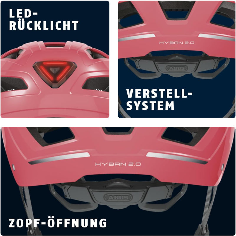 ABUS Stadthelm Hyban 2.0 - Fahrradhelm mit Rücklicht, ABS-Hartschale, guter Passform - für Damen und