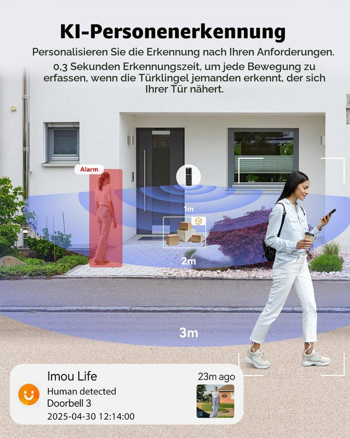 Imou 4MP Panoramic Doorbell DB3 KIT, Video-Türklingel 2K+ WiFi mit Klingel, 4MP Nachtsicht 5m, KI-Pa
