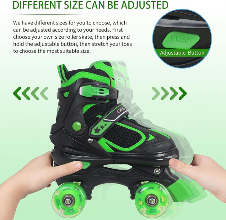 Nattork Kinder Rollschuhe für Jungen Mädchen, 4 Grössen Verstellbare Quad Skates, Roller Skates mit