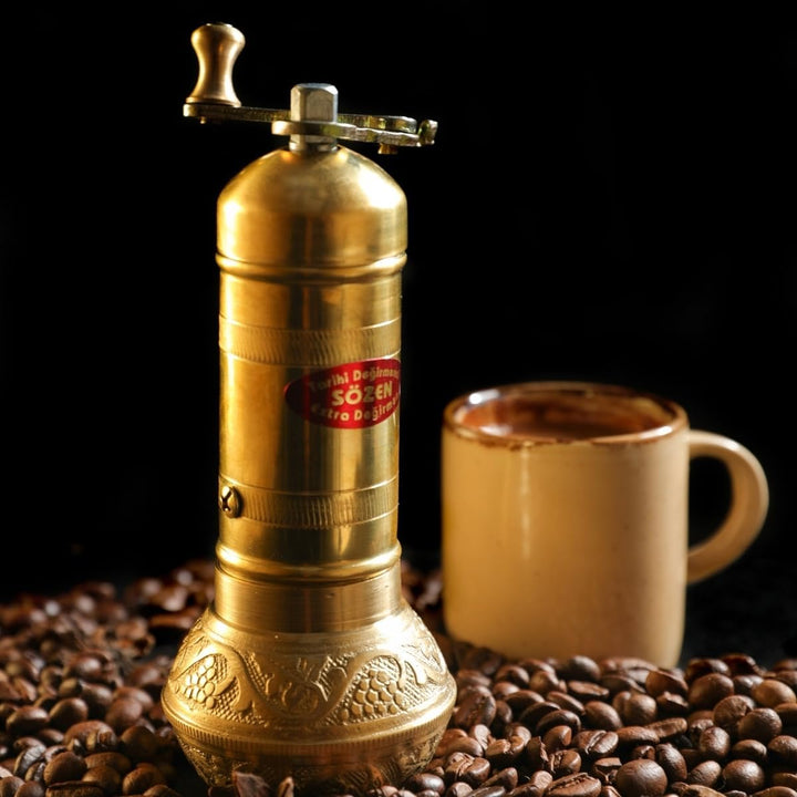 SOZEN 16.3cm Manuelle Kaffeemühle Messing - Handkurbel Burr Mühle für Türkischen Kaffee, Französisch