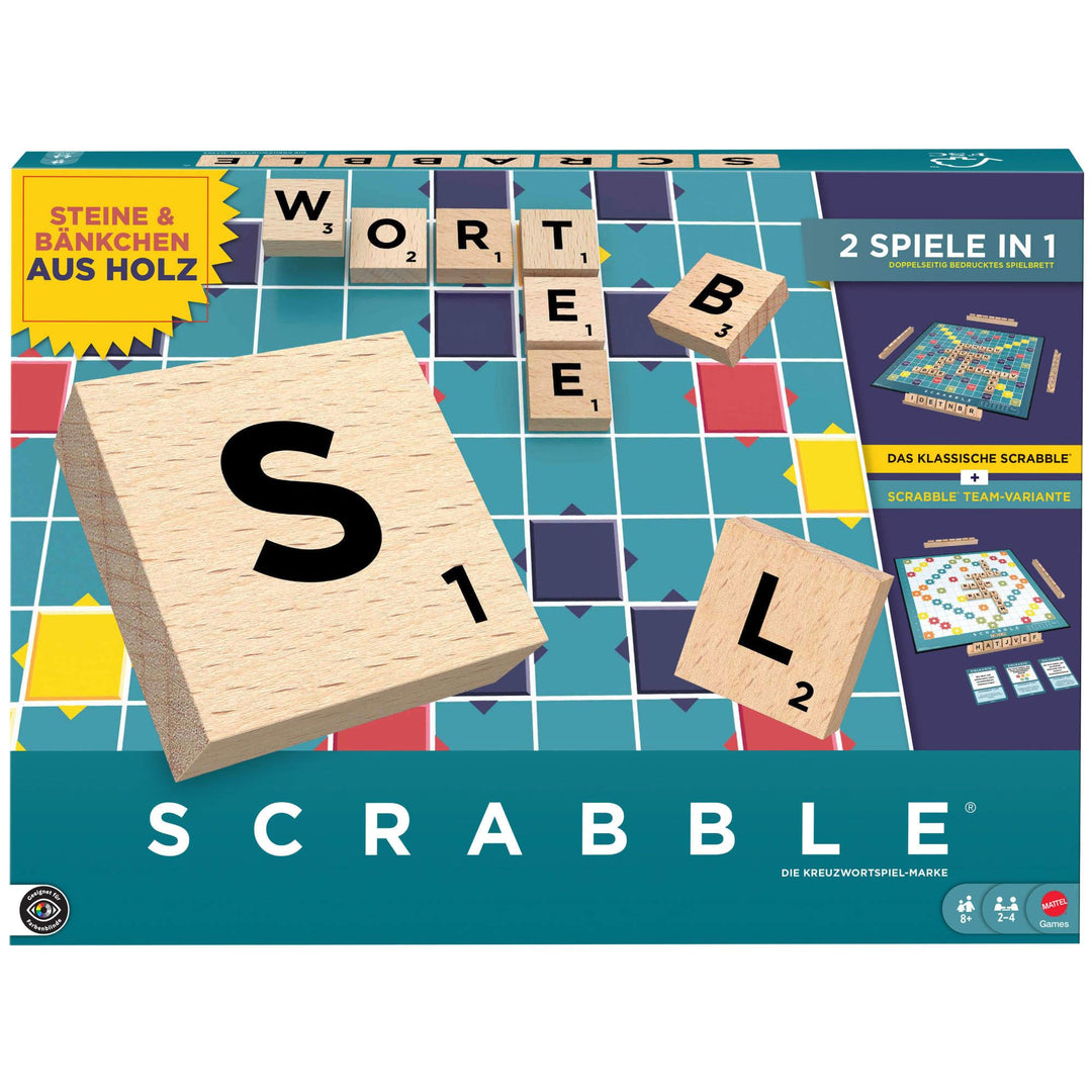 Mattel Games Scrabble Brettspiel, klassisches Familienwortspiel mit Buchstabensteinen und Buchstaben