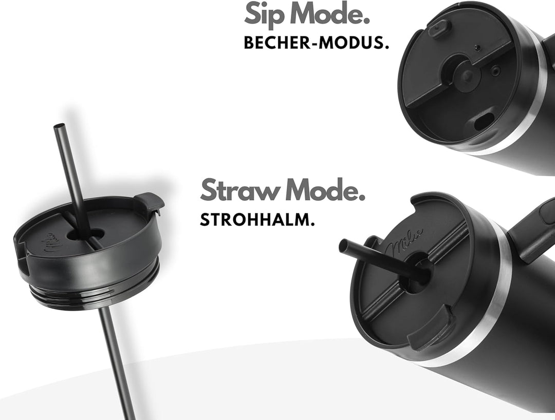 Milu Thermobecher 1200ml mit Strohhalm und Henkel – 48h Eis/24h kalt/12h heiss Edelstahl Tumbler 40o