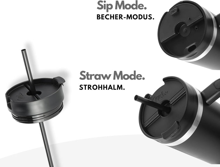 Milu Thermobecher 1200ml mit Strohhalm und Henkel – 48h Eis/24h kalt/12h heiss Edelstahl Tumbler 40o