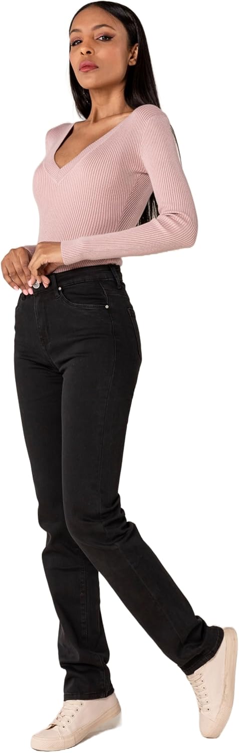 Nina Carter P209 Damen High Waist Tall Jeans Straight Leg Jeanshose mit geradem Beinschnitt Used-Loo