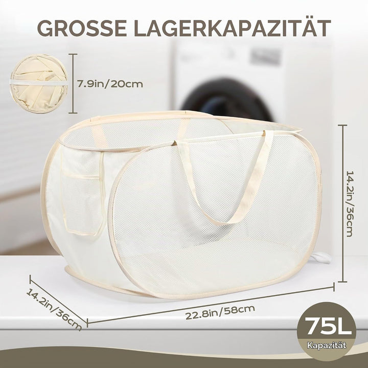 2 Stück Faltbarer Wäschekorb 36 x 36 x 58 cm, Pop Up Wäschekorb Faltbar mit Henkel, Klappbarer Wäsch