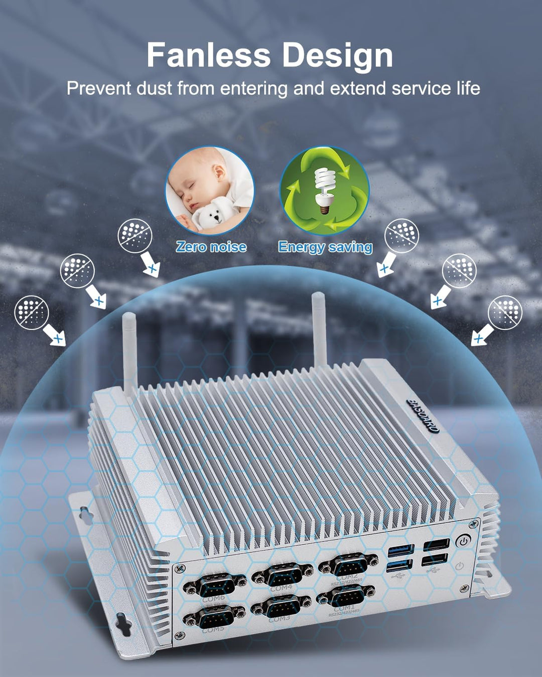 BASOARO Industrie Mini PC Windows 10, lüfterloser Desktop PC, Core i7 4500U, 8GB RAM 256GB SSD, 2 Gi