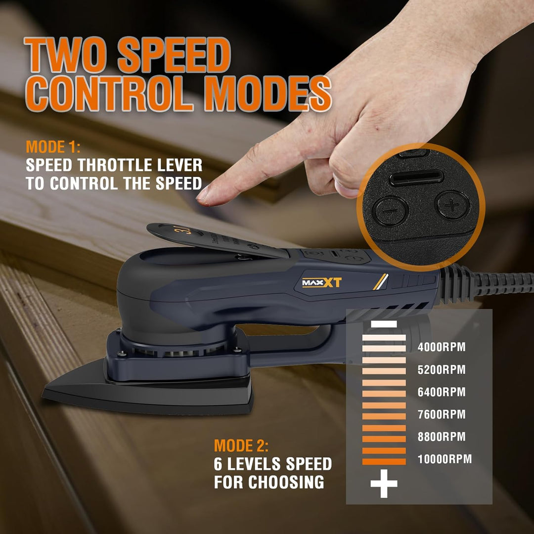 MAXXT Profi Bürstenloser 3mm Dreieck-Schleifer - 350W Starker EC Motor, Geschwindigkeitsregulierung,
