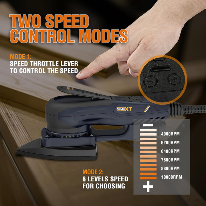 MAXXT Profi Bürstenloser 3mm Dreieck-Schleifer - 350W Starker EC Motor, Geschwindigkeitsregulierung,