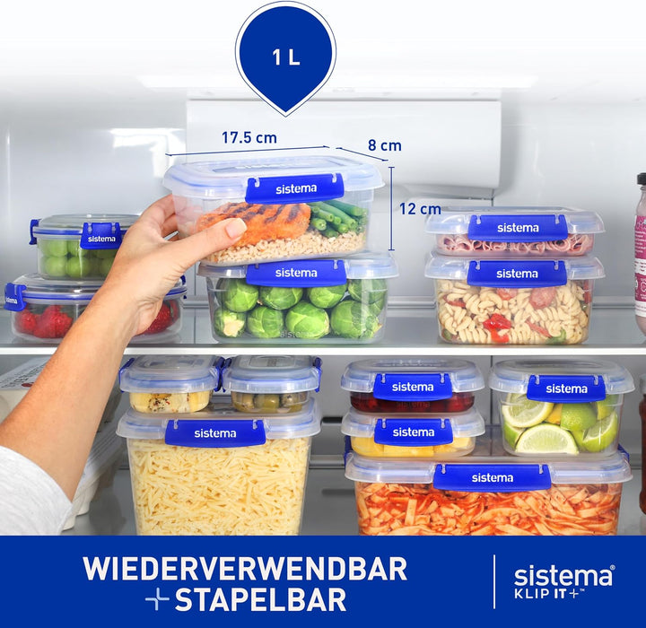 Sistema KLIP IT PLUS Frischhaltedosen Set | 1 l rechteckig | auslaufsicherestapelbare und luftdichte