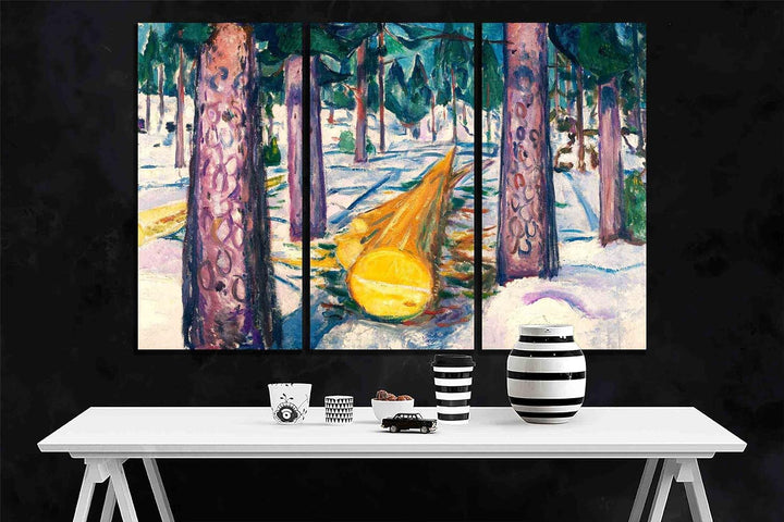 The Yellow Log von Edvard Munch Prints Leinwandbild, moderne Bilder, 3-teilig, gerahmtes Kunstwerk f