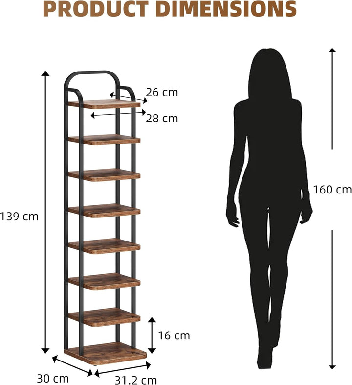 Dripex Vertikales Schuhregal mit 8 Ebenen, Schuhablage schmal Metall, Verstellbar Ablage, platzspare