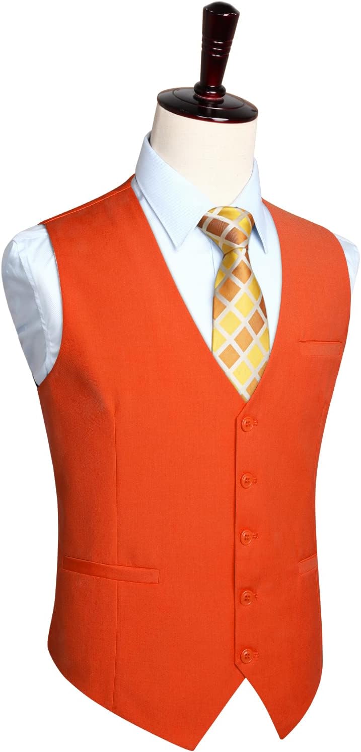 HISDERN Herren Formale Hochzeit Party Weste Baumwolle Einfarbig Weste S Z1 - Orange, S Z1 - Orange