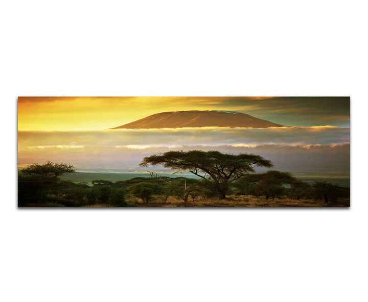 Paul Sinus Art Panoramabild auf Leinwand und Keilrahmen 150x50cm Afrika Kilimandscharo Sonnenunterga