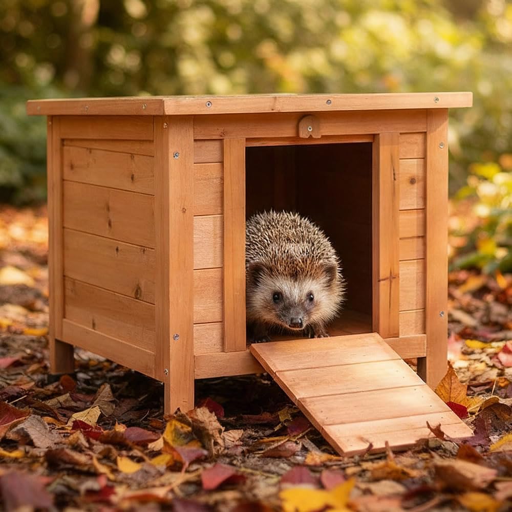 Melko Igelhaus Winterfest mit Boden und wetterfesten Dach Häuschen für Igel mit klappbarem Deckel 50