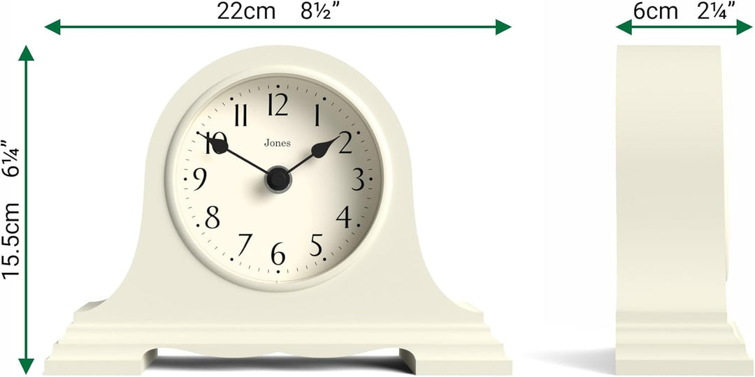 JONES CLOCKS® Speakeasy Tischuhr | Klassisches Napoleon Hut Desig | Hellcreme | Zeitgenössischer kla