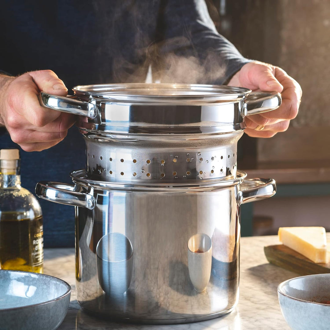 Cooks Professional Nudeltopf aus Edelstahl, 21 cm, 5 Liter, mit abnehmbarem Siebglasdeckel, Suppento