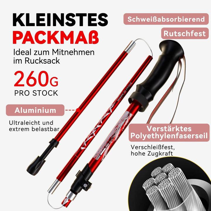DOBESTS Wanderstöcke, Nordic Walking Stöcke Aluminium Rot Premium, Rot Premium