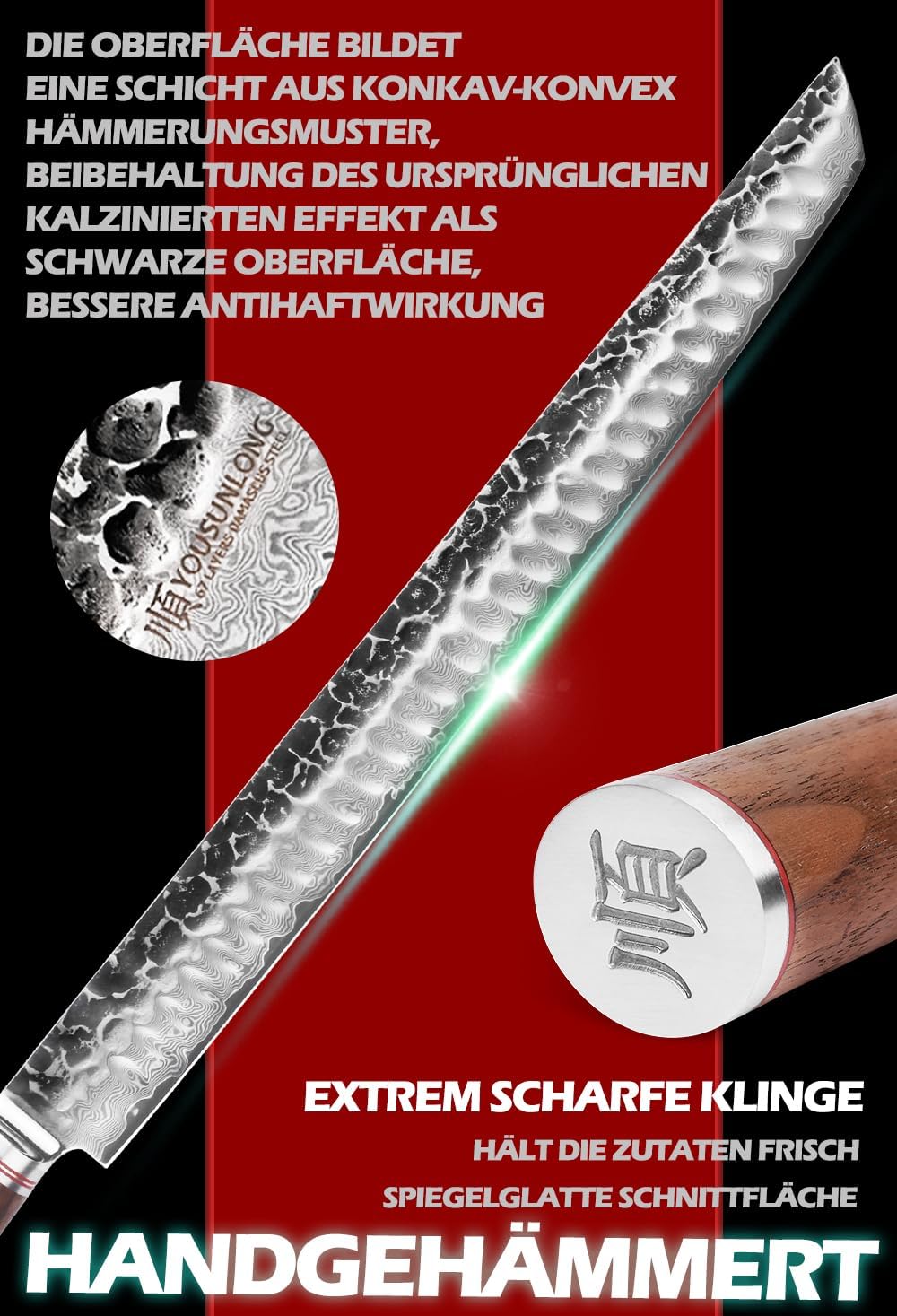 YOUSUNLONG Sakimaru-Messer - 380 mm - Ultimatives Tranchiermesser - Japanischer Damaszenerstahl - Ge
