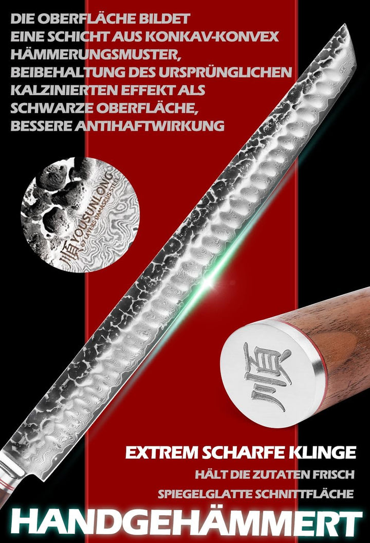 YOUSUNLONG Sakimaru-Messer - 380 mm - Ultimatives Tranchiermesser - Japanischer Damaszenerstahl - Ge