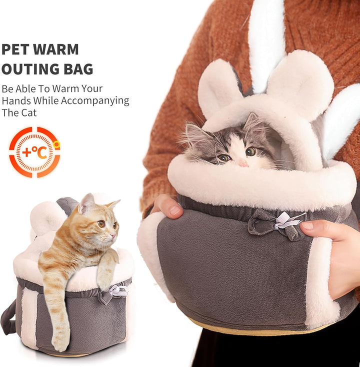 PETCUTE Katzen Tragetasche, Atmungsaktive Haustier-Rucksack mit 2 Taschen, Weicher und Warmer Hausti