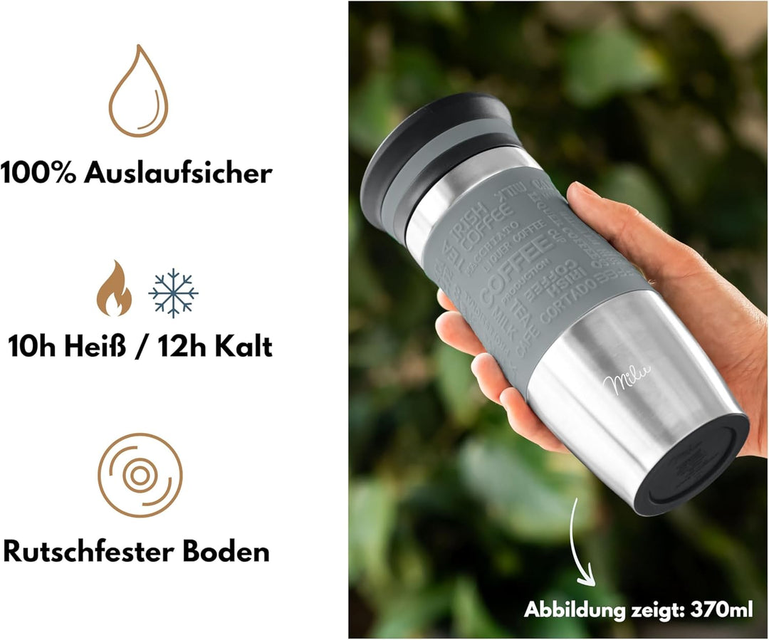 Milu Thermobecher 370ml 450ml Isolierbecher Kaffeebecher to go - 100% Auslaufsicher - Trinkbecher au