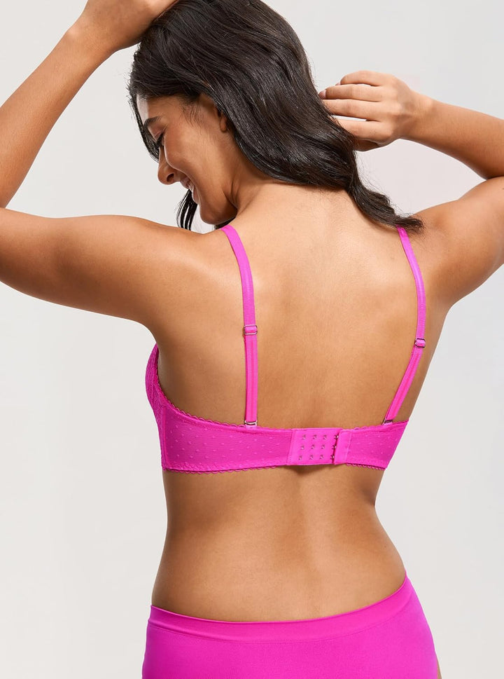 DOBREVA Damen Push Up BH ohne Bügel Soft Spitze Bügelloser BHS Gepolstert Bequemer Tiefer Ausschnitt