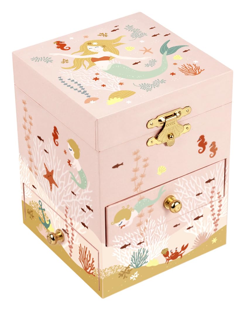 Trousselier 6260200 Schmuckbox für Kinder, Meerjungfrau, rosa Schmuckkästchen mit Musik und Schublad