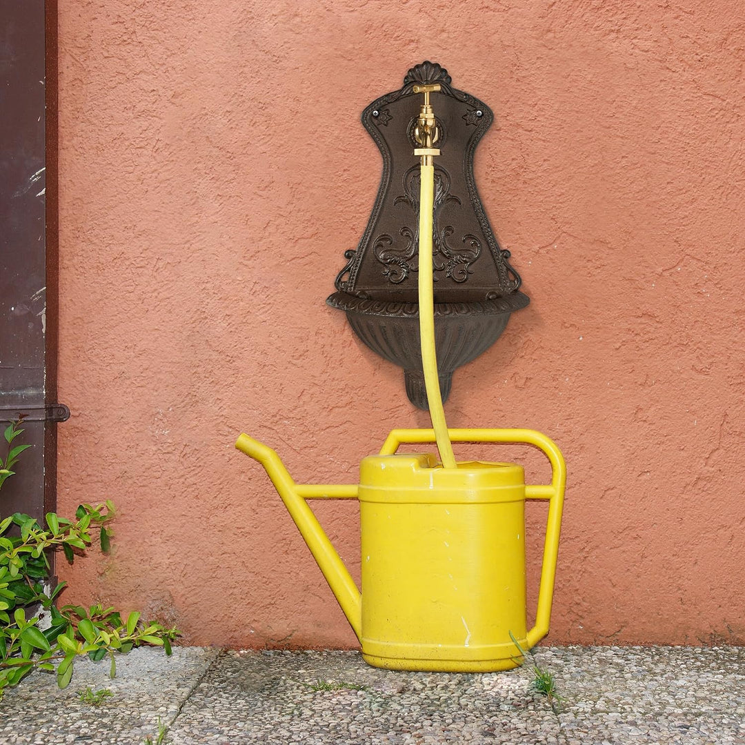 Relaxdays Wandbrunnen, nostalgischer Gartenbrunnen, Waschbecken & Wasserhahn, HBT: 42 x 24,5 x 11,5