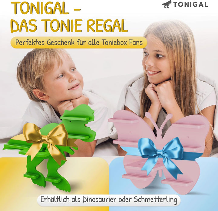 Tonie Regal Dino mit Platz für bis zu 35 Tonie Figuren, Toniebox & Ladestation I Magnetisches Tonieb