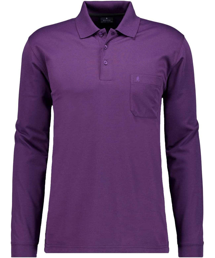 RAGMAN Herren Softknit-Polo mit Brusttasche, Langarm L Aubergine-487, L Aubergine-487