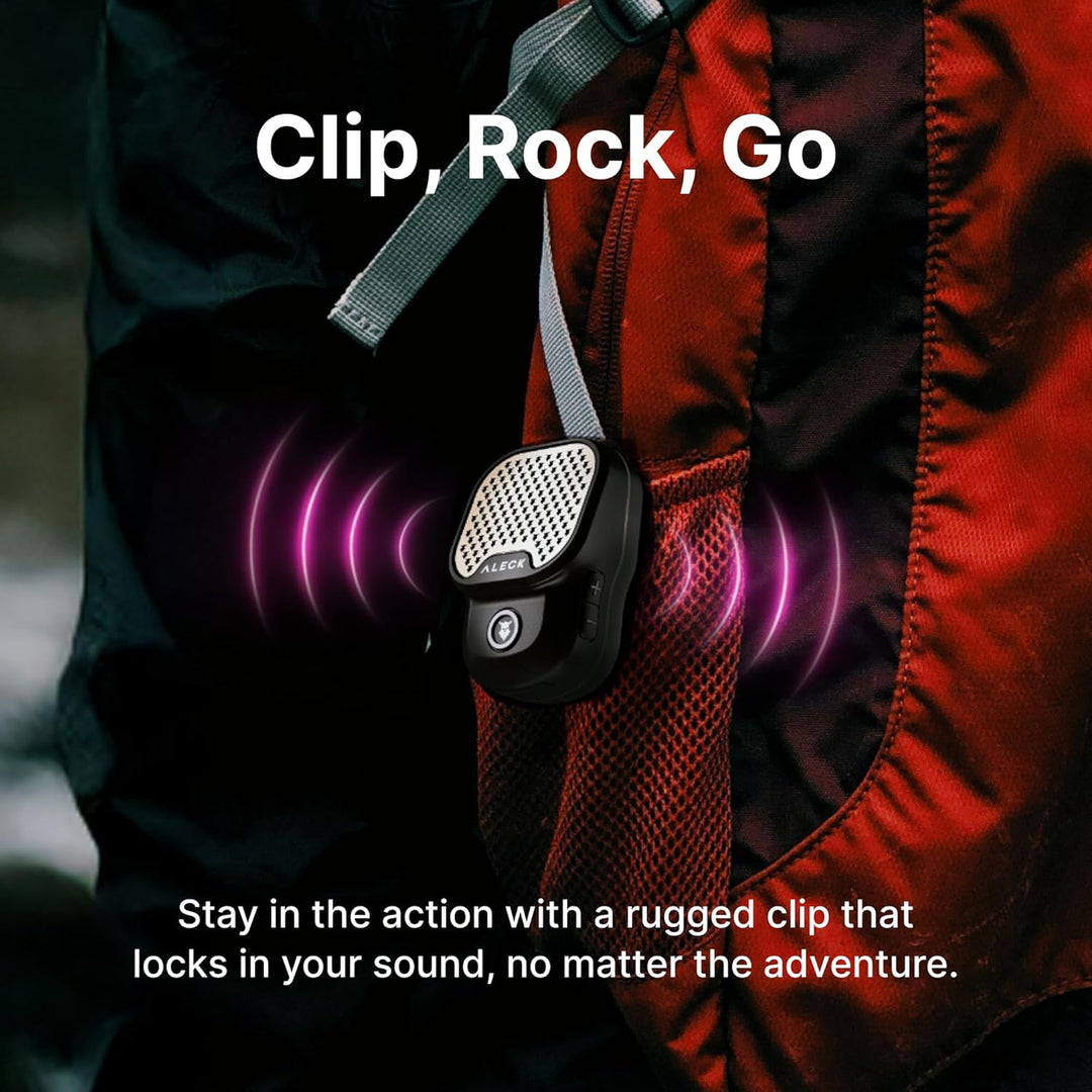 ALECK ROX Tragbarer Bluetooth-Lautsprecher 5.3, tragbar, kabellos, mit Clip für 32 Stunden Wiedergab