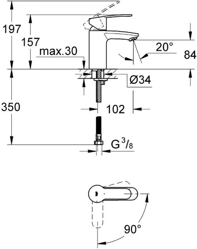 Grohe 2337320E Eurostyle Cosmopolitan Waschtischarmatur, Chrom, Chrom