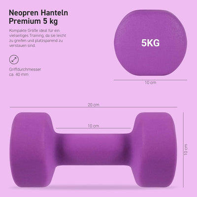 MSPORTS Kurzhanteln 2er Set Neopren 0,5-5 kg Paar inkl. Übungsposter | Hantelset 5 kg - Lila, 5 kg -