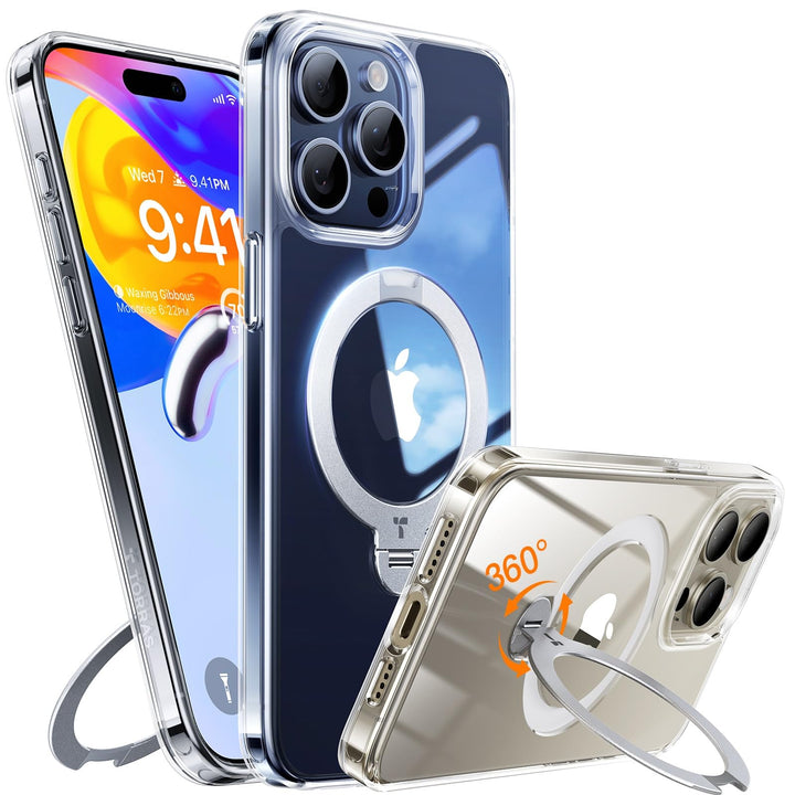 TORRAS 360° Ostand Spin für iPhone 15 Pro Hülle (Magnetischer Robust Standring) Militärschutz, Diama