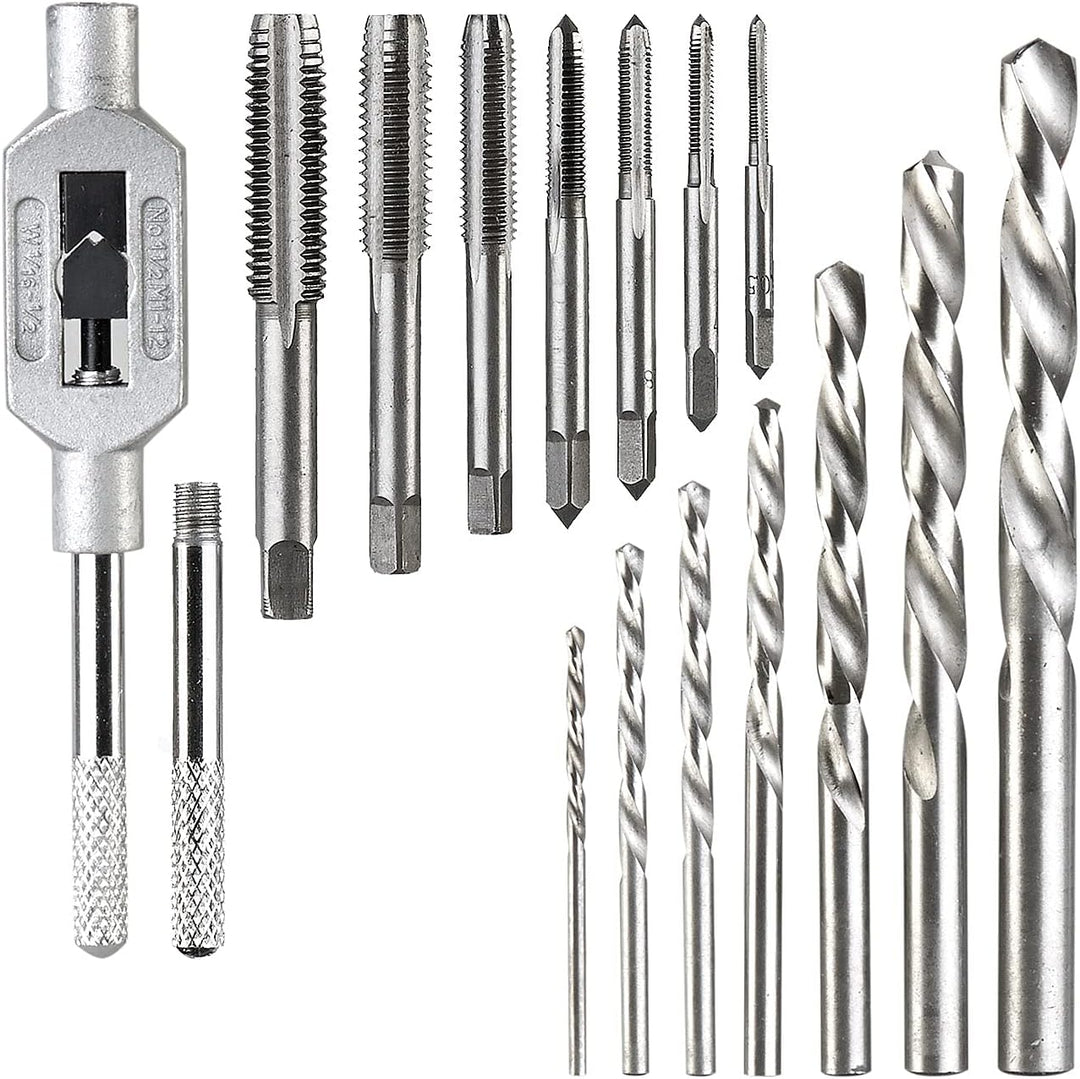 AGT Gewindeschneider: Bohrer- &amp; Gewindebohrer-Set für Metall &amp; Kunststoff, HSS-G, 15-teilig (Gewinde