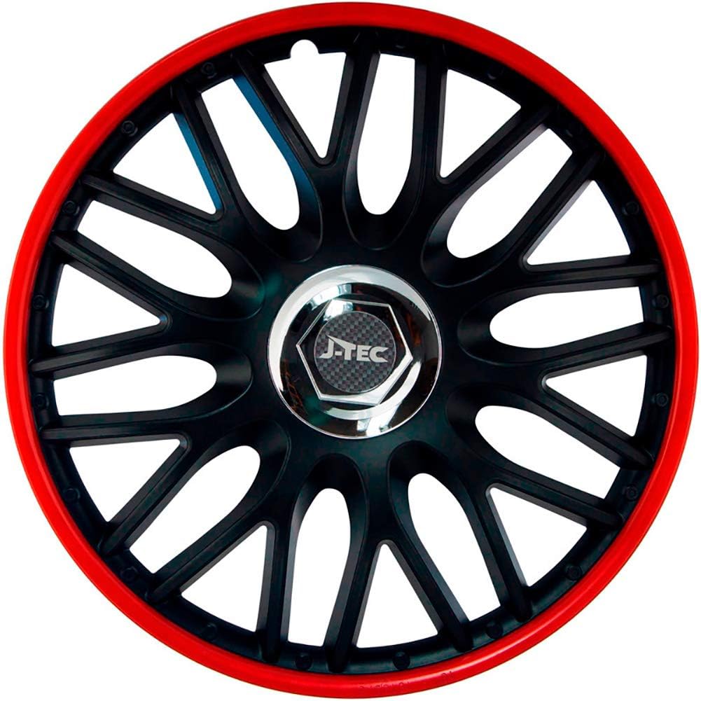 Satz J-Tec Radzierblenden Orden R 14-Zoll Schwarz/Rot + Chrom Ringe 14-inch Schwarz/Rot + Chrom Ring